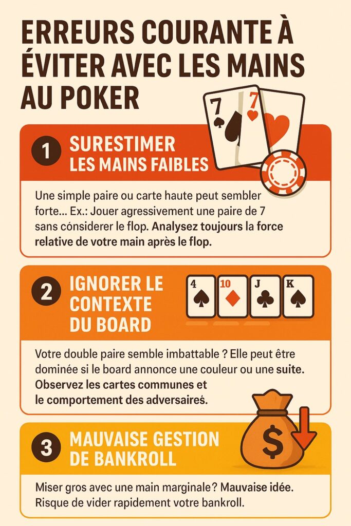 erreurs courantes à éviter avec les mains au poker